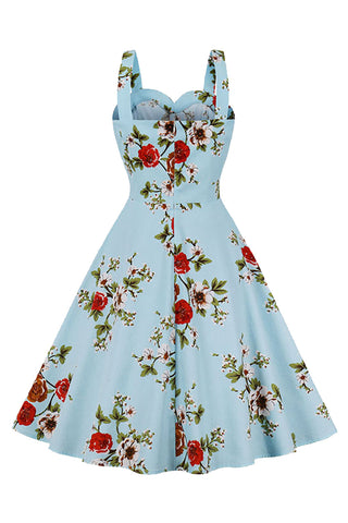 Atomic Light Blue Retro Garden Sleeveless Dress