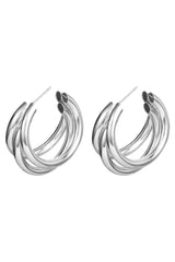 Silver Triple Hoop Earrings for Women Fashion Alloy Polished Wide Round Lightweight Layer Hoop Earrings