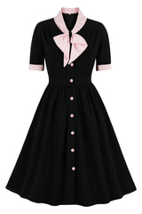 Black Swing Dress with Pink Bow Tie