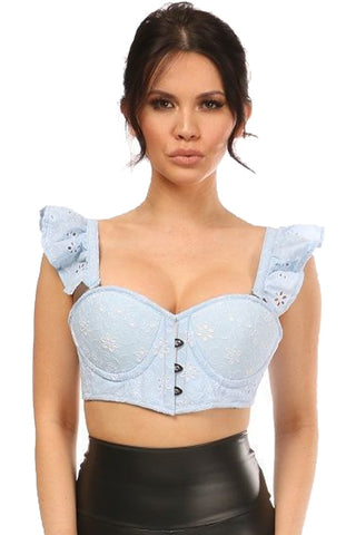 Light Blue Eyelet Bustier with Ruffle Sleeves
