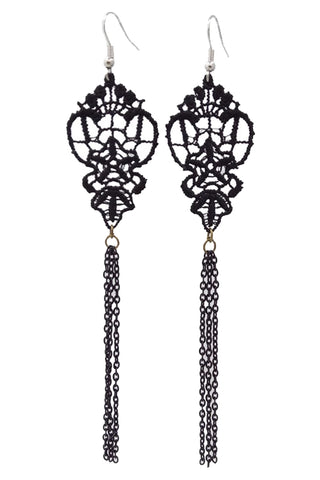 Black Flower Lace Tassel Earrings