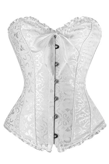 White Satin Floral Overbust Corset
