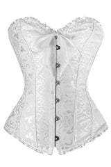 White Satin Floral Overbust Corset