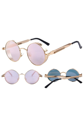Atomic Pink and Gold Industrial Steam Round Sunglasses