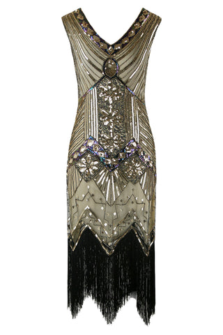 Gold 1920s Floral Sequin Flapper Dress