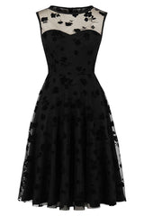 Black Hollow Floral Cocktail Dress