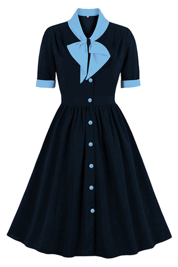 Blue Swing Dress with Blue Bow Tie