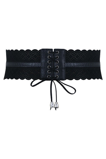 Black Leather Hollow Corset Belt