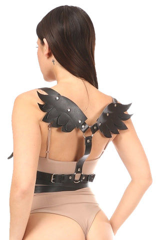 Premium Matte Vegan Leather Body Harness w/ Wings