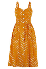 Polka Dot Buttoned Summer Slip Dress
