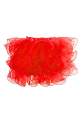 Red Ruffled Mesh Overlay Mini Skirt 