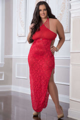 2-Piece Red Shoulder-Baring Laced Night Dress