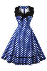 Blue and White Sleeveless Dotted Dress