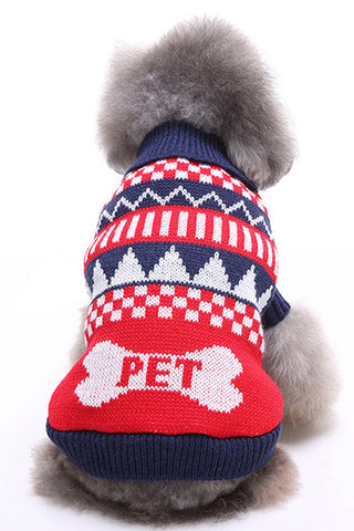 Blue and Red Boned Dog Sweater