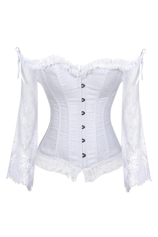 Atomic White Overbust Corset with Floral Lace Sleeves