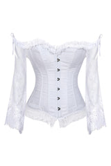 Atomic White Overbust Corset with Floral Lace Sleeves