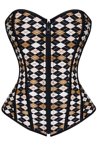 Brown Plaid Overbust Corset