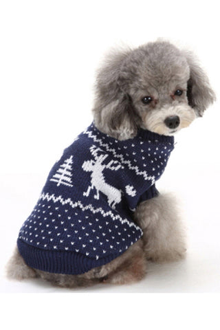 Blue Festive Reindeer Dog Sweater