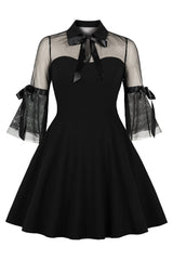 Black Gothic Bowknot Swing Dress