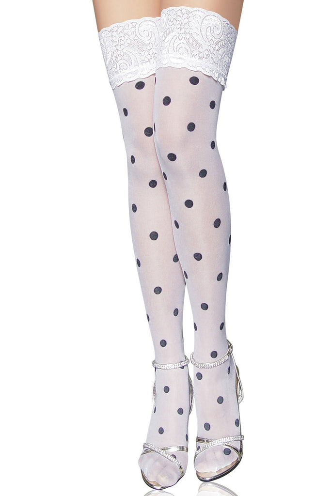 Atomic White Polka Dot Thigh High Stockings