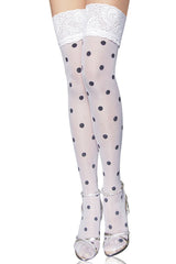White Polka Dot Thigh High Stockings