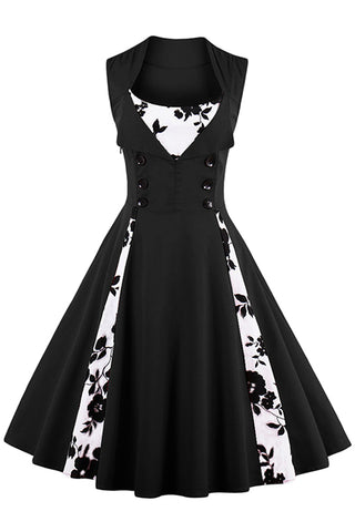 Black Buttoned Floral Cocktail Dress