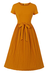 Classic Solid Colored Pleated Dress
