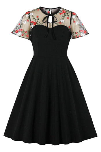 Floral See-Through Heart Swing Dress