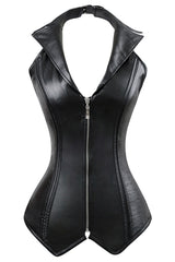 Black Faux Leather Vest Overbust Corset