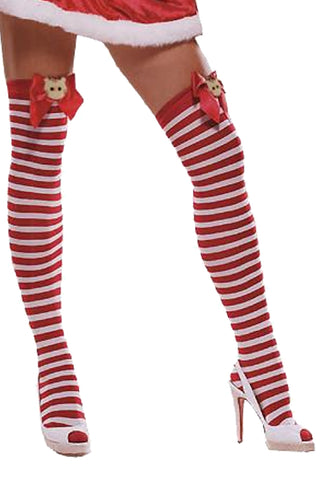 Candy Cane Thigh High Stockings with Bow Cat
