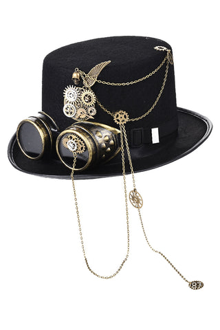 Steampunk Metal Gear and Goggles Top Hat