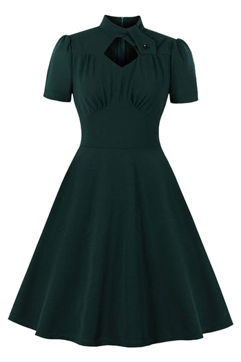 Atomic Dark Green Stand Collar Midi Dress | Atomic Jane Clothing