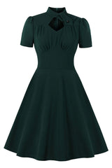 Atomic Dark Green Stand Collar Midi Dress