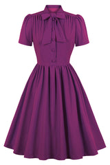 Purple Vintage Tie Collar Midi Dress