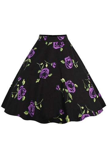 Blossomed Purple Rose Rockabilly Skirt