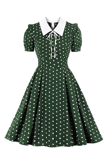 Green Polka Dot Lacing Swing Dress