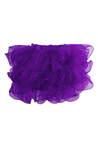 Purple Ruffled Mesh Overlay Mini Skirt