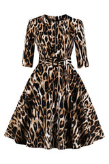 Atomic Leopard Printed Vintage Dress with Belt