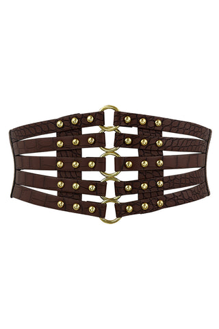 Punk Ring Embellished Wide Waist Belt