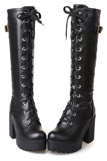 Laced and Buckled Knee High Boots