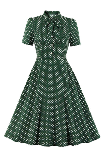 Green Polka Dot Bowed Swing Dress