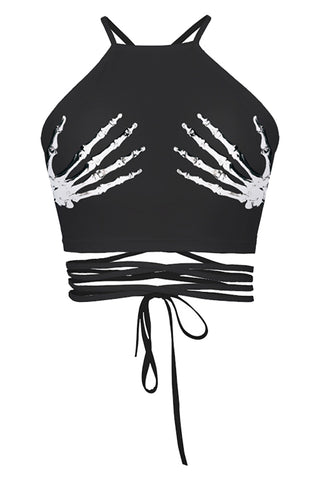 Black Gothic Lace-Up Crop Top