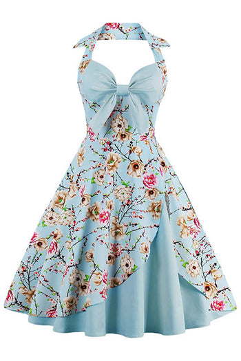  Sky Blue Vintage Inspired Floral Dress