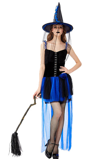 Black and Blue High-Low Witch Costume
