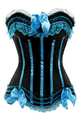 Teal and Black Striped Burlesque Corset