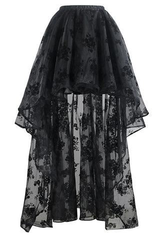Black Elastic High-Low Organza Skirt
