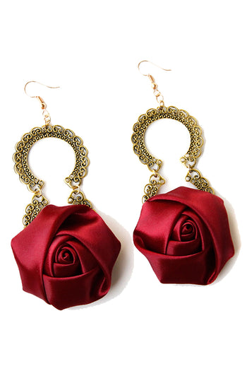 Victorian Red Rose Earrings