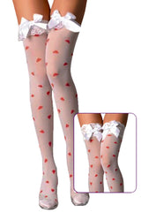 Atomic White Thigh High Stockings with Hearts