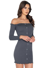 Atomic Charcoal Grey Off Shoulder Buttoned Mini Dress