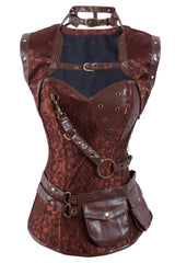 Brown Steampunk High Neck Overbust Corset and Shrug